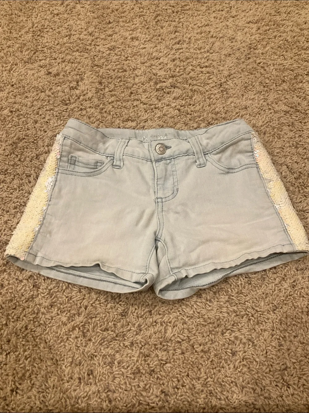 Cat & Jack Light Blue Denim Shorts with Ivory Sequin Side Panels